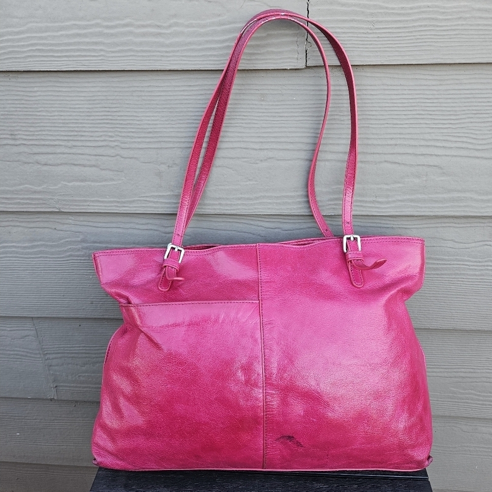 HOBO International Friar Leather Hot Pink Shoulder Bag Magenta Tote Purse VTG